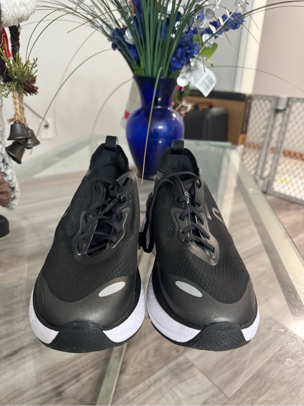 Men's Black Athletic Running Shoes with White Midsole